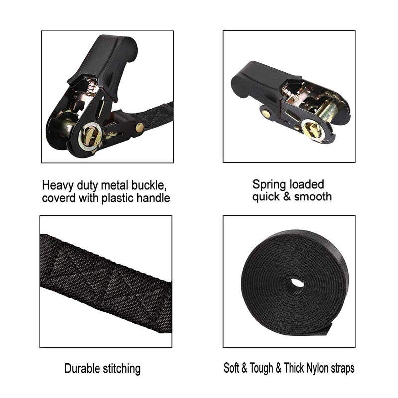 Gutezeiten Endless Ratchet Tie Down Straps Heavy Duty Cargo Tie Downs, Durable Nylon Black Strap Down Ratcheting Securing Straps, Track Spring Fittings, Tie-Down Motorcycles, Trailer Loads, Kayak (20ft - 2pack) - Image 2